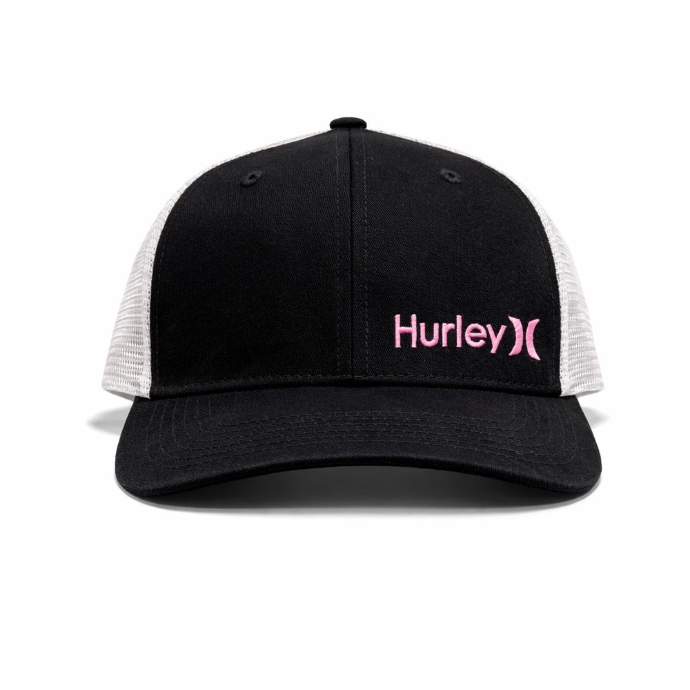 Hurley Women's Black and Pink Trucker Hat Mesh Back